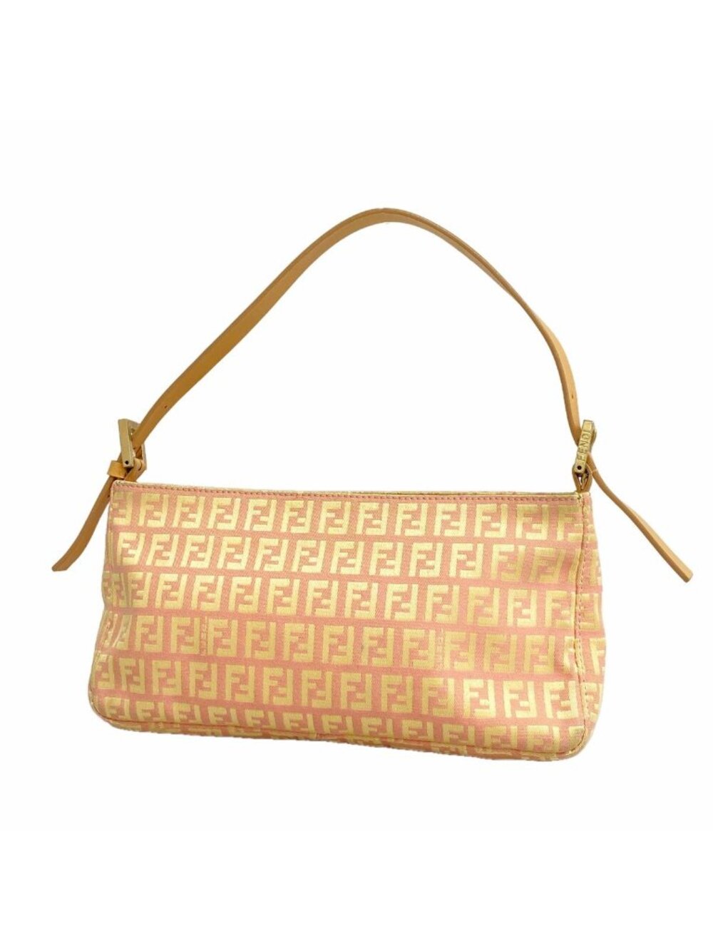 Fendi Handbag Zucchino Nylon Canvas Pink Champagne Gold